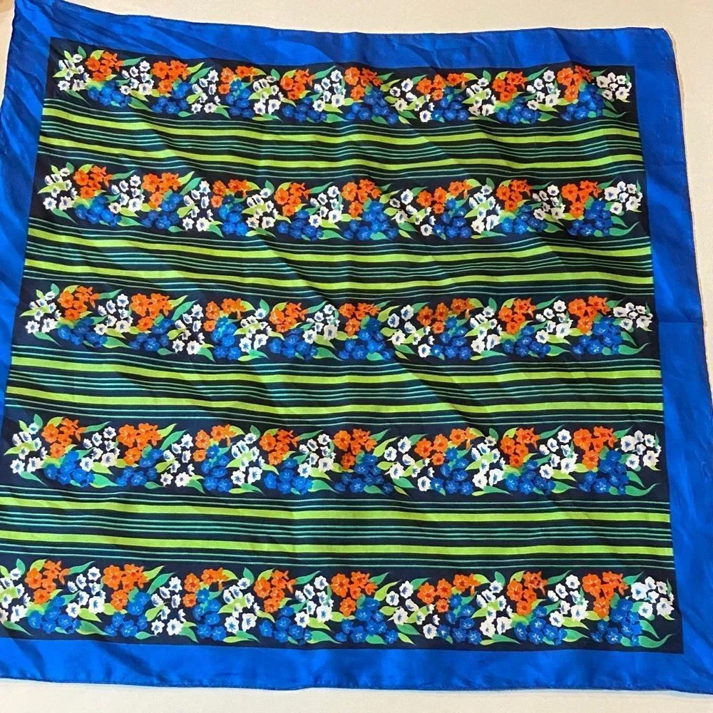 Floral Striped Silk Scarf